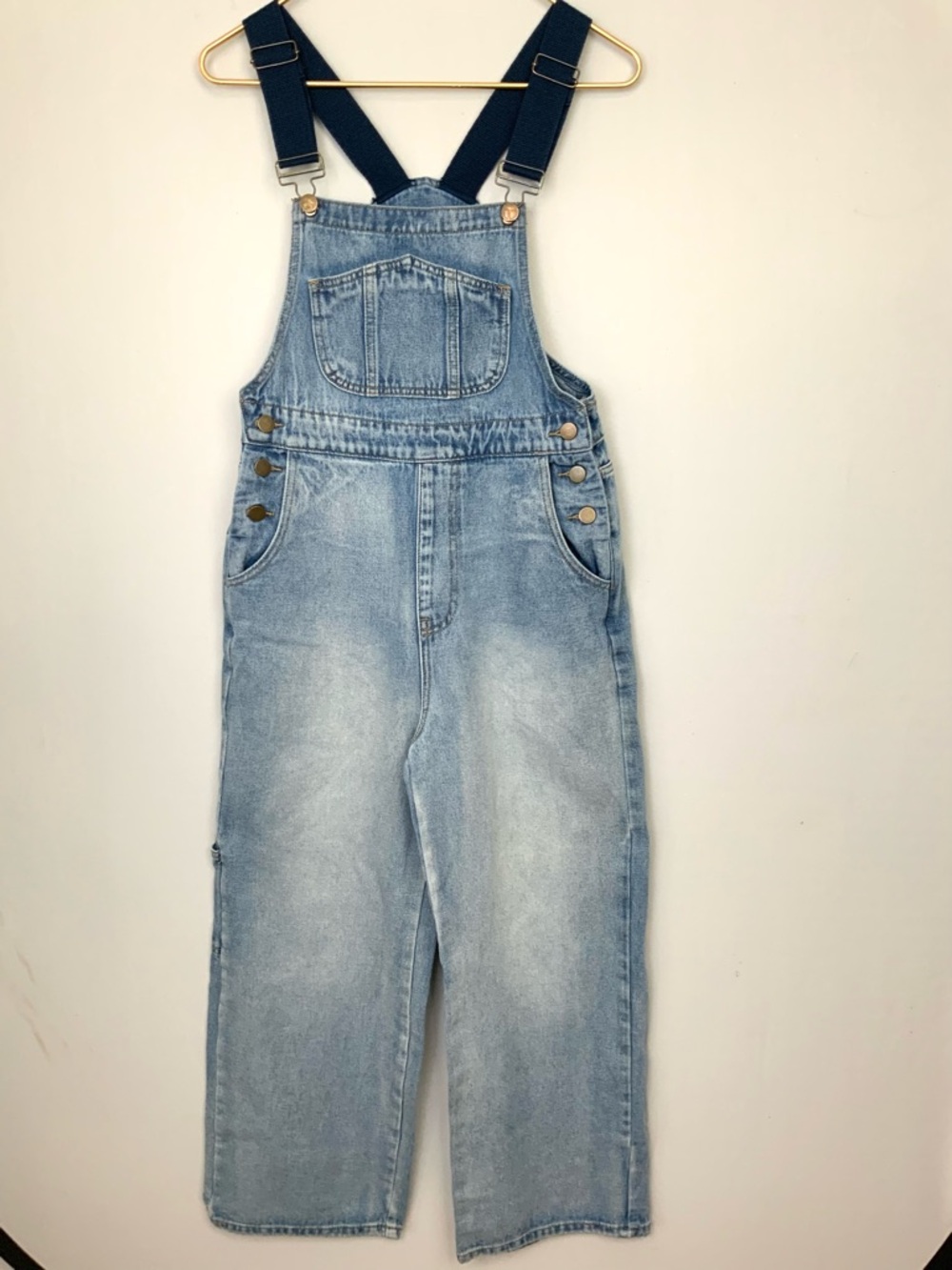 Cider Sz Small Blue Denim Overalls Baggy Wide Leg Adjustable Strap Jeans
